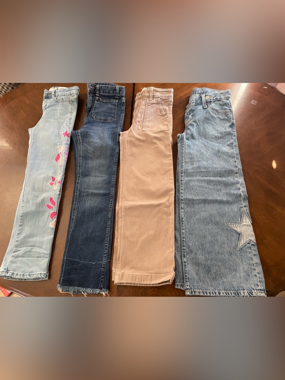 4 Pair Off Girl’s Jeans Light Wash Denim Jeans with Pink Embroidery